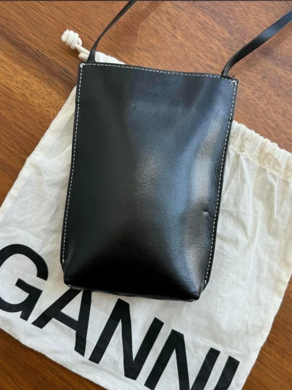 Ganni Black mini banner Leather Crossbody